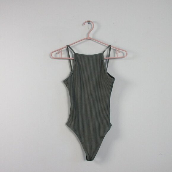 Aritzia Wilfred Annecy Women Bodysuit XS Green Ribbed Spaghetti Strap Thong - Picture 1 of 8